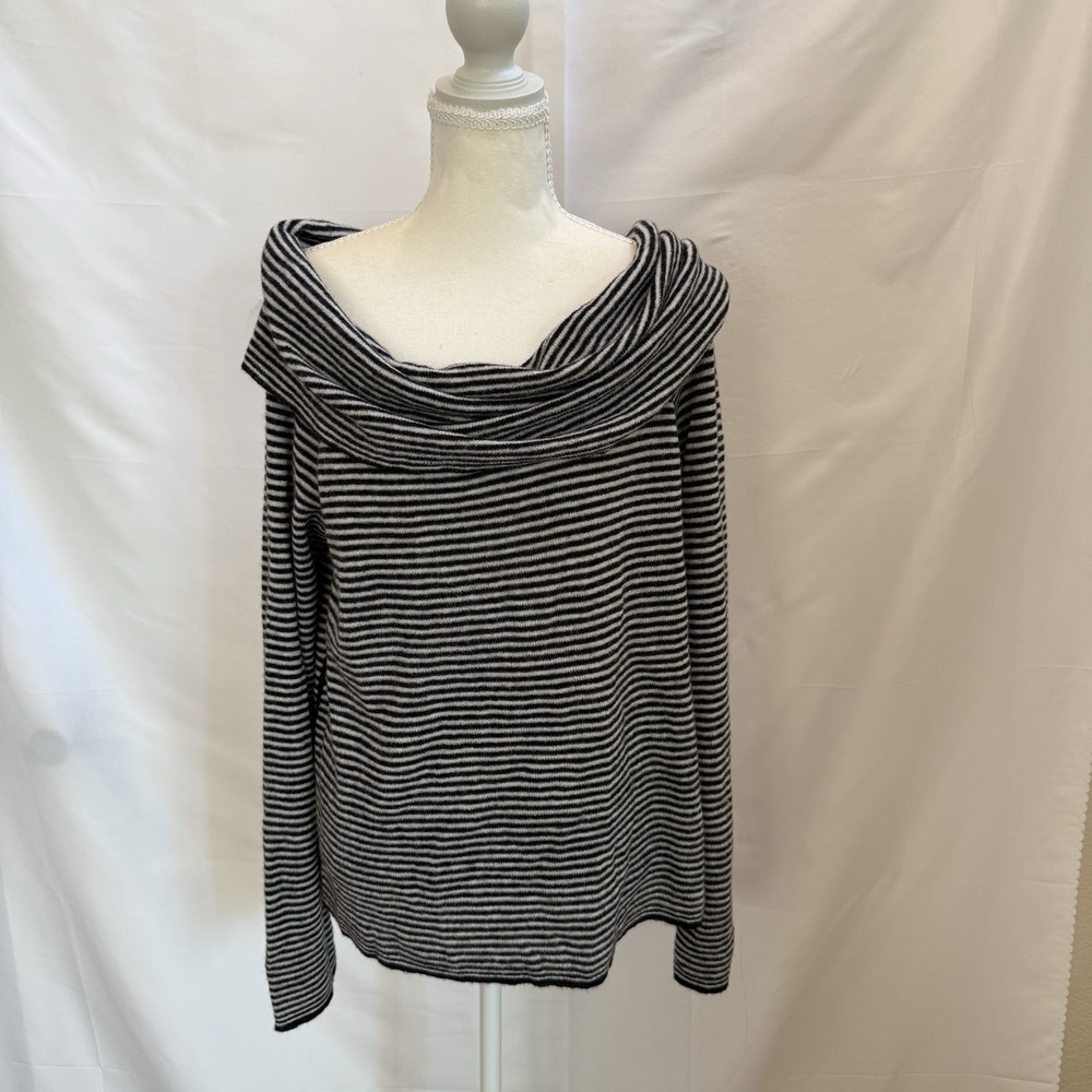 NWT Madewell Womens Alpaca Wool Blend Cowl Neck Sweater Black White Stripe XXL